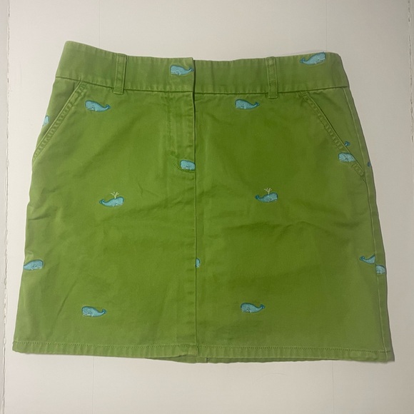 J. Crew Whale Embroidery Print Green Mini Skirt 100% Cotton Size 4 - Picture 1 of 9